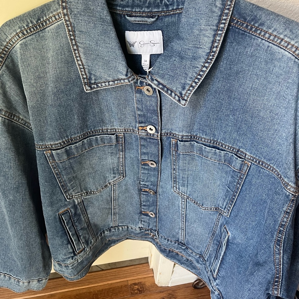 Jessica Simpson Blue Denim Jacket with Contrast Stitching